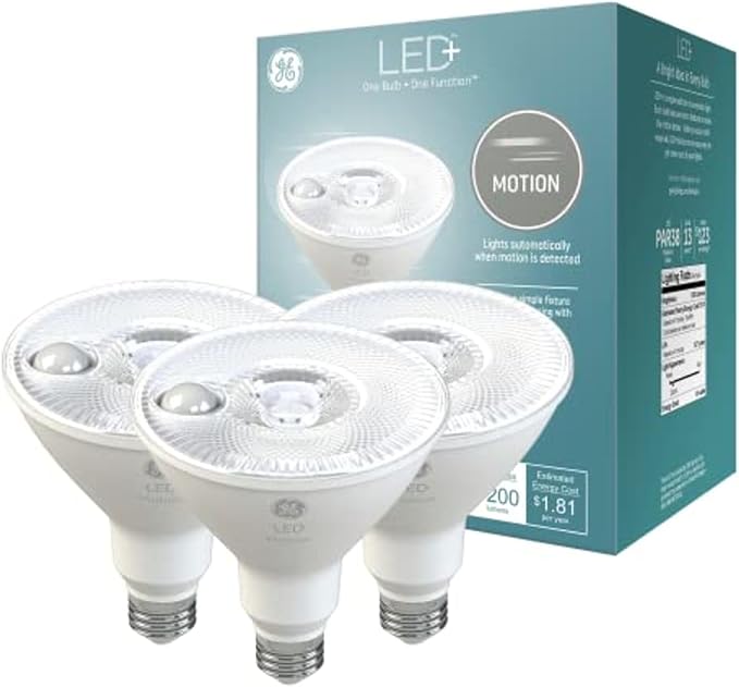 GE LED+ Motion LED Light Bulbs, PAR38 Outdoor Security Floodlights, Warm White by GELighting