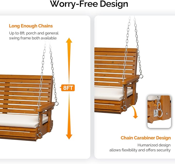 VINGLI Outdoor 4 FT Porch Swing, Heavy Duty 880 LBS Wooden Patio Swings - Image 4