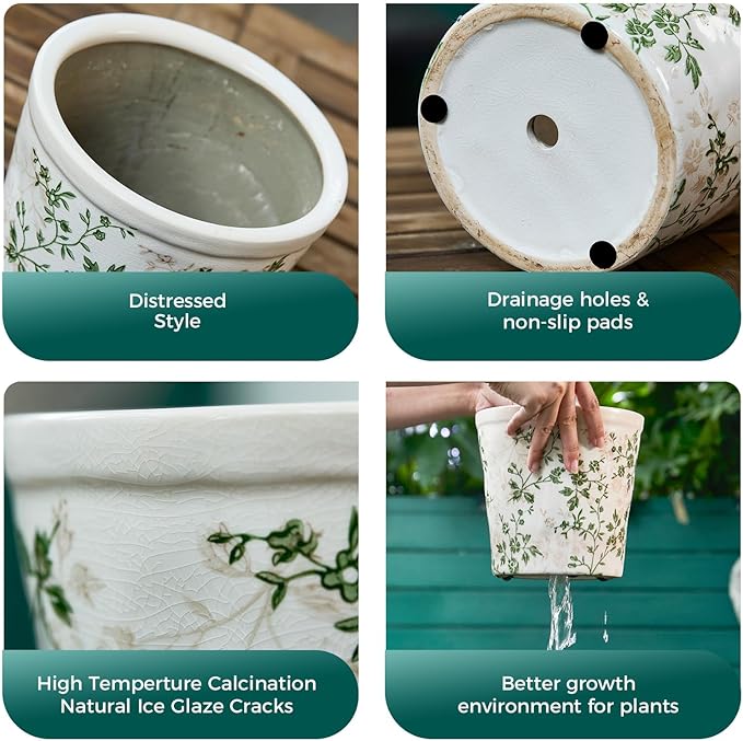 Ceramic Planter with Drainage Hole, Plastic Tray & Mesh, 6 Inch - Image 4