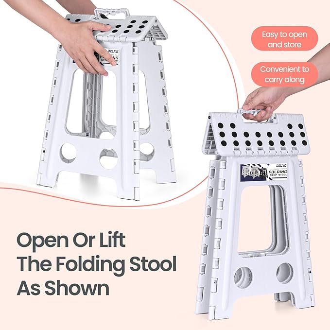 Delxo Folding Step Stool 17.5 Inch White Step Stools - Image 5