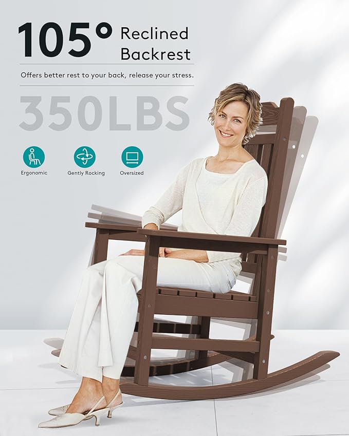 SERWALL Oversized Rocking Chair Outdoor, HDPE Outdoor Rocking Chair - Image 8