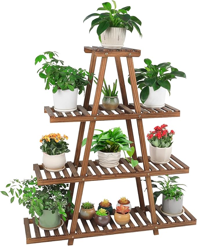 Ufine 4 Tier Wood Plant Stand Indoor Outdoor A Frame Plant Display Shelf by Ufine