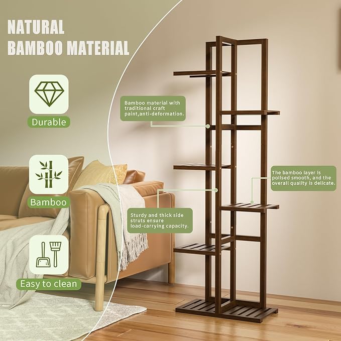 6 Tier Bamboo Plant Stand Indoor, Wood Tall Flower Holder Corner Tiered Plant - Image 5
