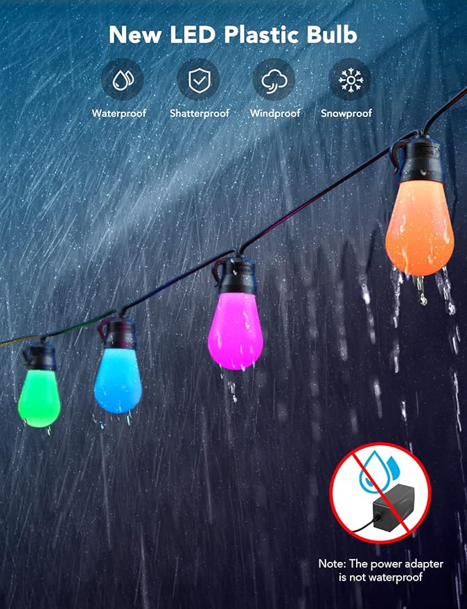 Govee Smart Outdoor String Lights H7015, 48ft RGBIC Outdoor Lights - Image 4