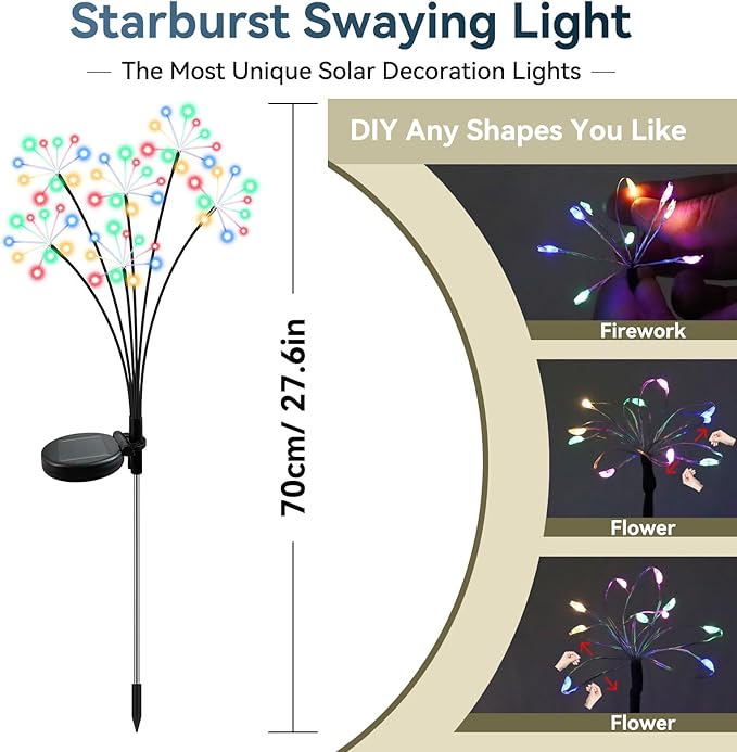 Solar Garden Lights 2 Pack Waterproof Swaying Starburst Light Solar Outdoor - Image 2