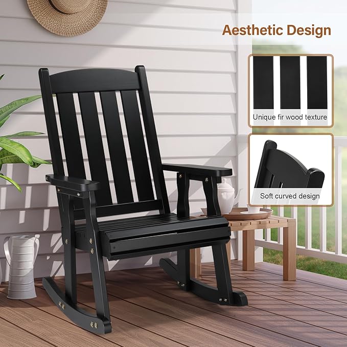 VINGLI Heavy Duty 600 LBS Outdoor Wooden Rocking Chair - Image 5