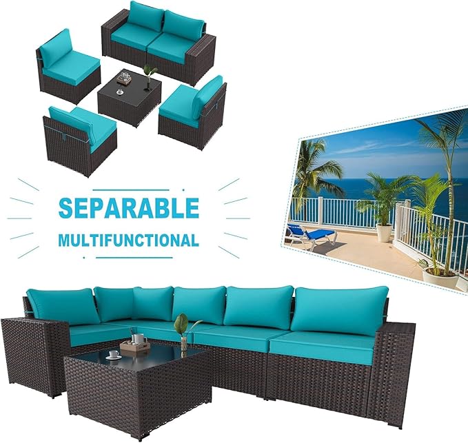 Kullavik 6PCS Outdoor Patio Furniture Set PE Wicker Rattan Sectional Sofa Patio - Image 7