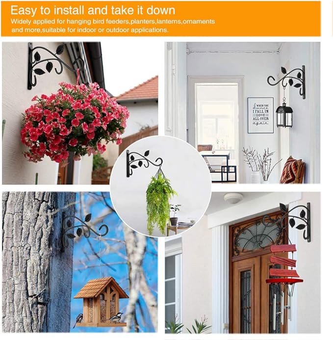 4 PCS Metal Hanging Hook Plants Brackets, 12 Inch Iron Wall Mount Bracket - Image 5
