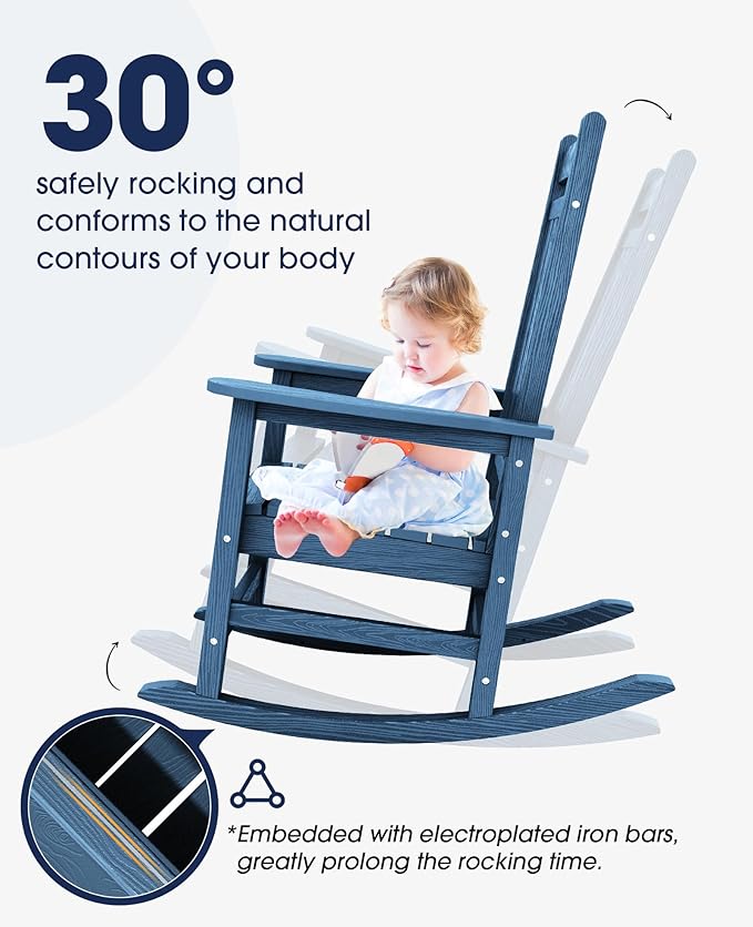 KINGYES Oversized Outdoor Rocking Chair, All-Weather Patio Rocking Chairs - Image 5