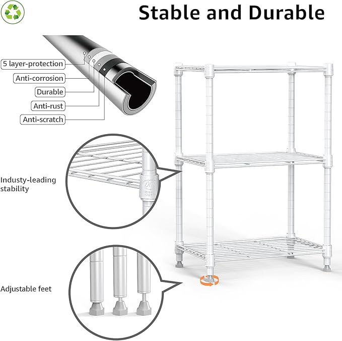 450 lbs Wire Storage Shelving 3-Tier Utility Shelving Unit Steel Organizer Wire - Image 8