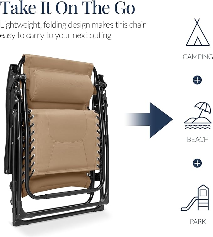 Best Choice Products Oversized Padded Zero Gravity Chair, Folding Outdoor Patio - Image 5