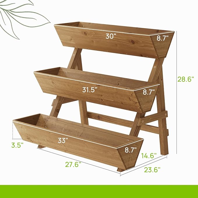 3-Tiers Wooden Raised Garden Bed Tiered Planter Box Flower Pots Vertical Garden - Image 3