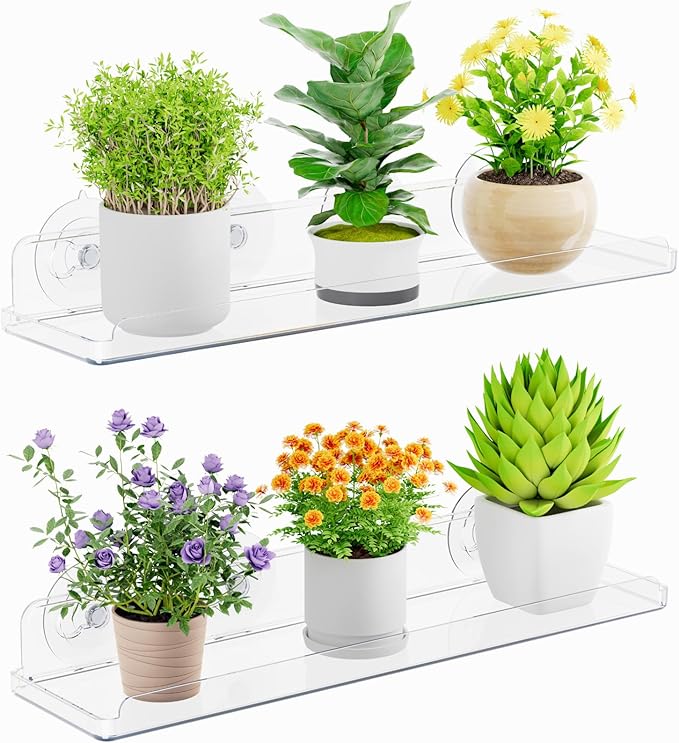 Lifewit Window Plant Floating Shelves 14.6x3.6, 2 Pack Acrylic Suction Cup Shelf by Lifewit