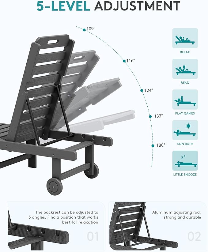 SERWALL Outdoor Chaise Lounge Set of 4, HDPE Lounger - Image 4