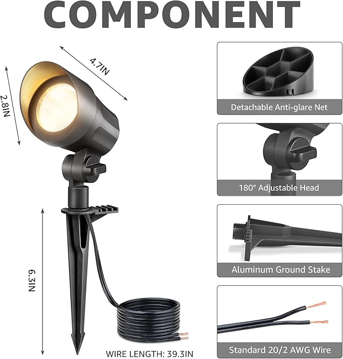 SUNVIE All-in-One Low Voltage Landscape Lighting Kit, 6W Landscape Lights Wired - Image 8