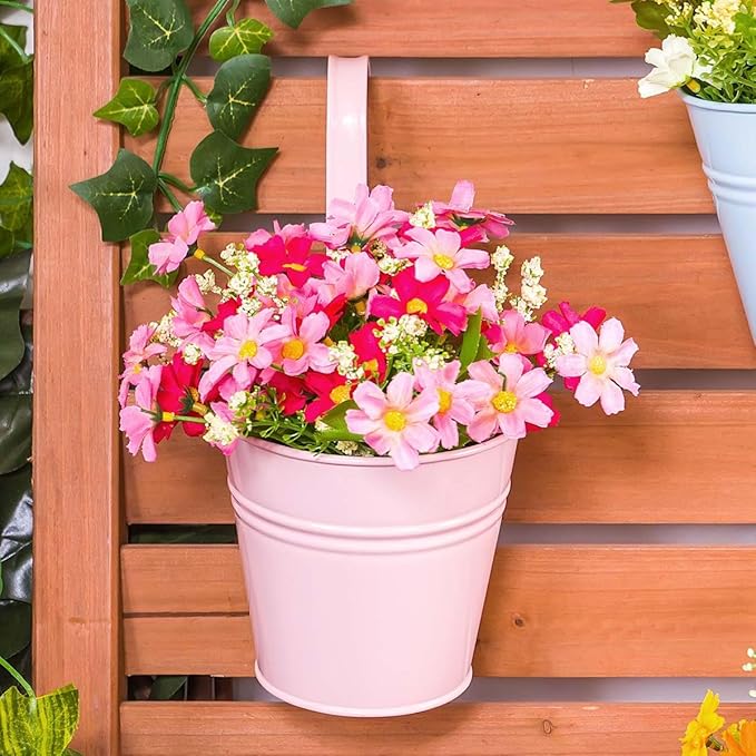 OBTANIM 12 Pack Metal Hanging Flower Pots Railing Planter Outdoor Fence Hanging - Image 5
