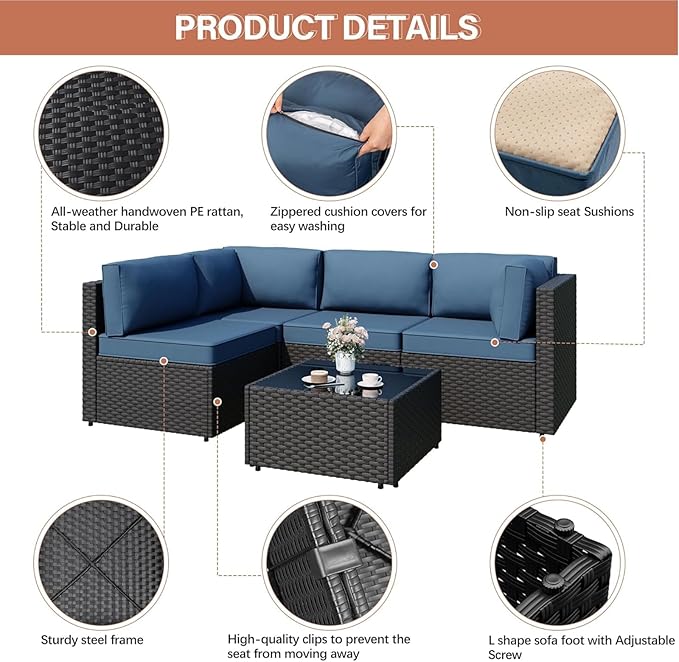 JAMFLY Patio Furniture Sets, 6-Piece Outdoor Patio Furniture - Image 6