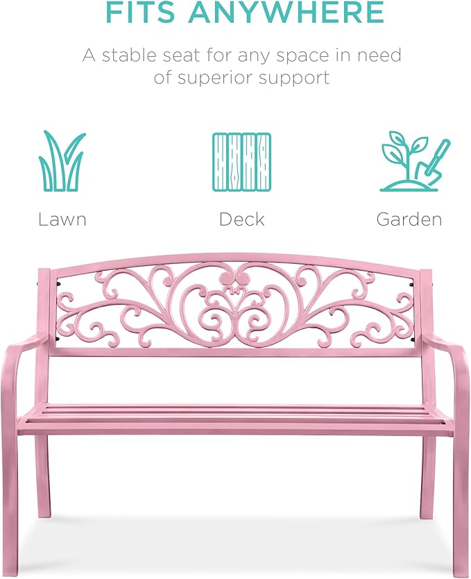 Best Choice Products Outdoor Bench Steel Garden Patio Porch Furniture - Image 3