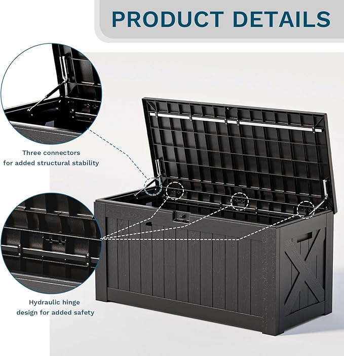 Patiowell 120 Gallon Large Deck Box, Outdoor Lockable Storage Box - Image 7