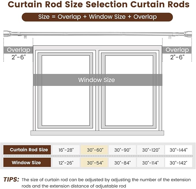 1” Diameter Silver Curtain Rod Itself is 30-60 inch 2 Pack, Fit 30 to 56 Windows - Image 3