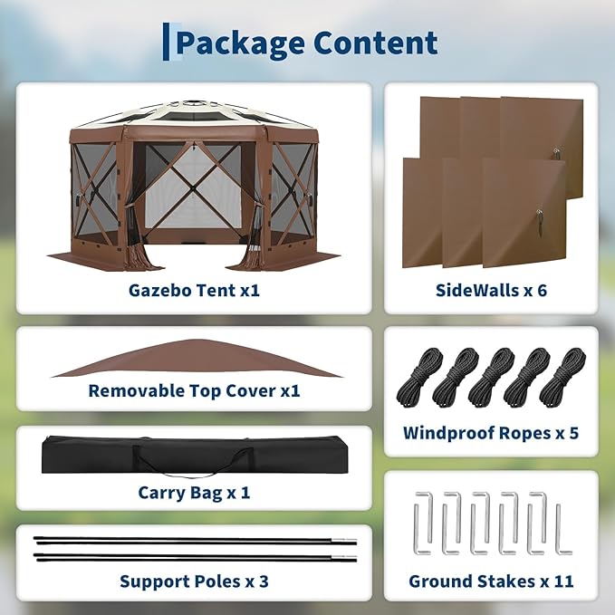 11.5x11.5FT 6-Sided Pop Up Gazebo Tent，One-Push Setup Canopy Tent - Image 9