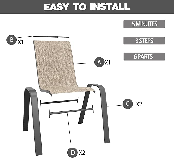 Patio Chairs Set of 8, Stackable Outdoor Dining Chairs - Image 2