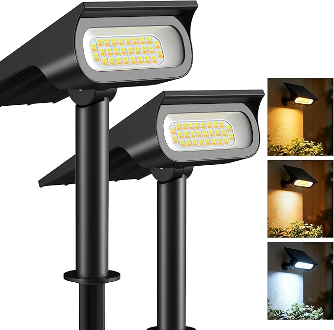 Solar Light Outdoor Waterproof IP65, 56 LED 3 Color Modes Solar Spot Lights by Lightonight