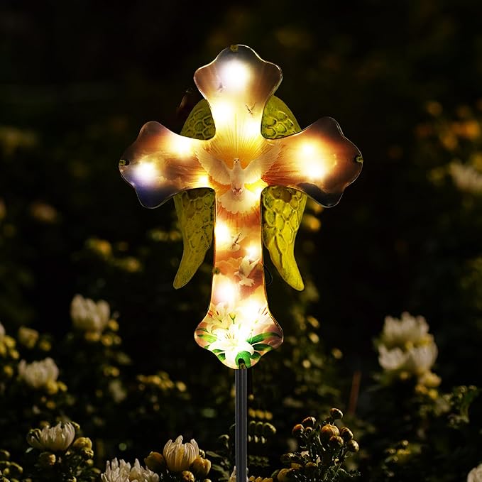 Solar White Dove Cross Garden lamp by Unknown