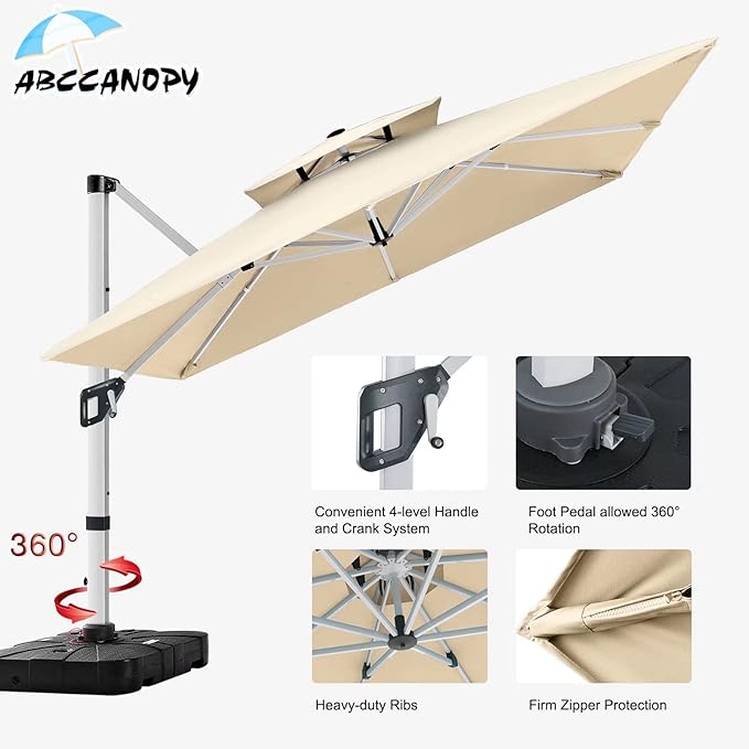 ABCCANOPY Patio Umbrella Cantilever Double Top Outdoor Offset Umbrella - Image 5