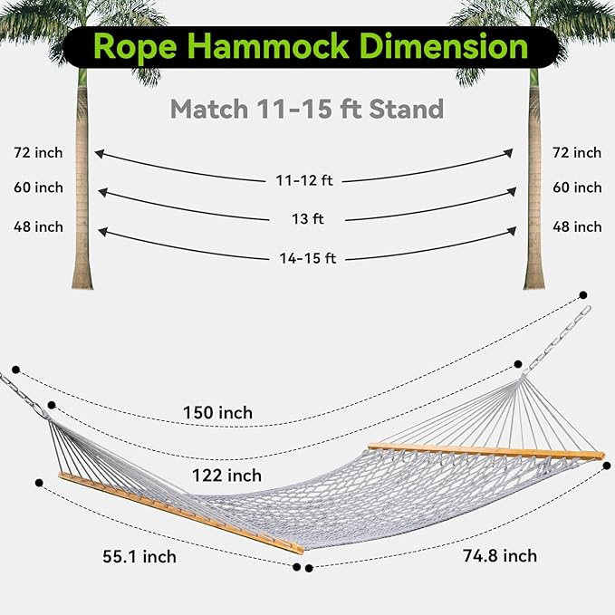 Double Hammock for 2 Person, Handwoven Rope Hammock - Image 6
