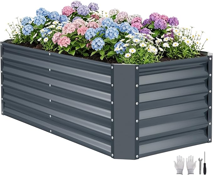 ZORMY 4×2×1.4ft Galvanized Raised Garden Bed Kit, Metal Planter Boxes Outdoor by ZORMY