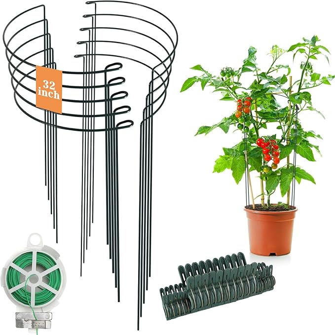 32 inch Plant Support Stakes, 10 Pack Half Round Metal Garden Plant Stake by Linyona