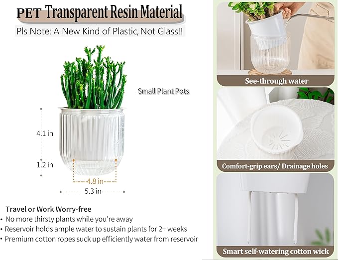 Melphoe Self Watering Pots for Indoor Plants Planter, 5.3 Inch 2 Pack Planters - Image 6