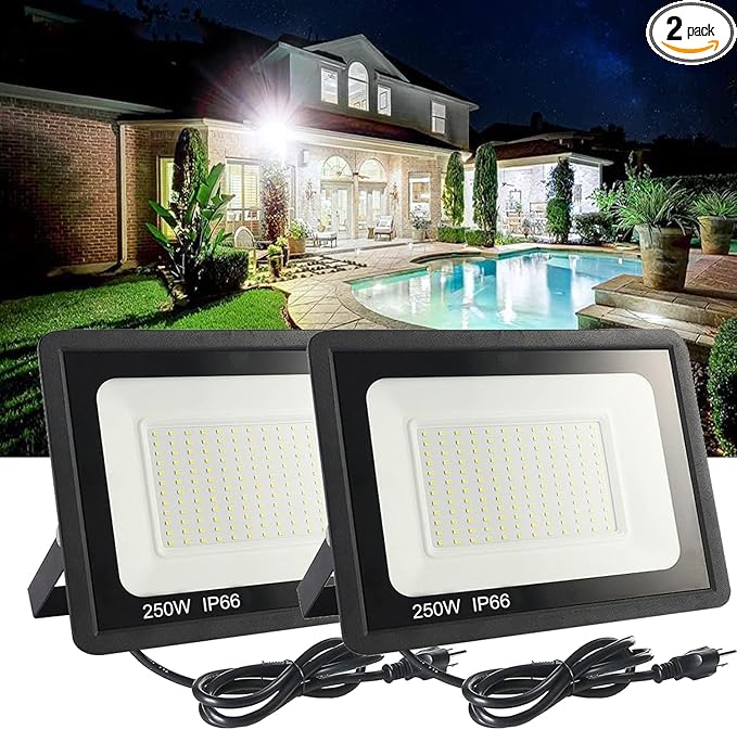 2Pack LED Flood Light Outdoor, 250W LED Work Light 25500lmwith 6FT US Plug by MUCLUD