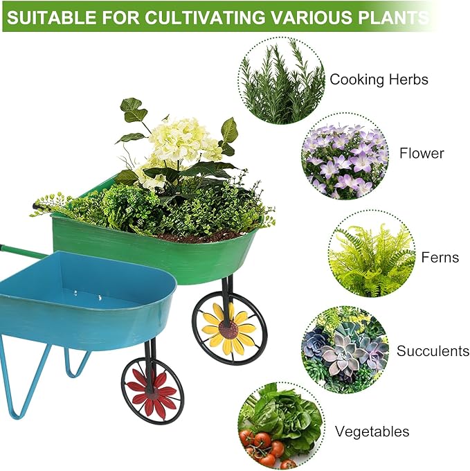 BAYN Metal Wheelbarrow Flower Cart Planter, 2 Packs Plant Stands - Image 5