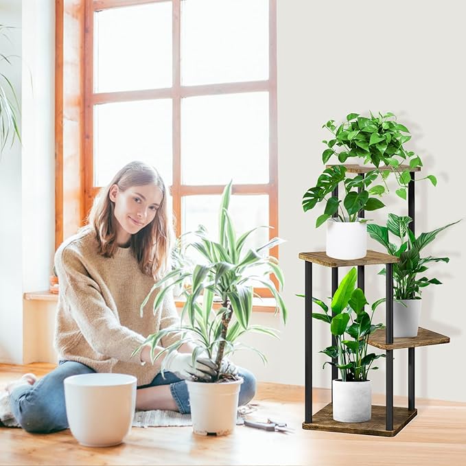 4 Tier Plant Stand Indoor, Thickened Metal Wood Corner Plant Shelf Stands - Image 6