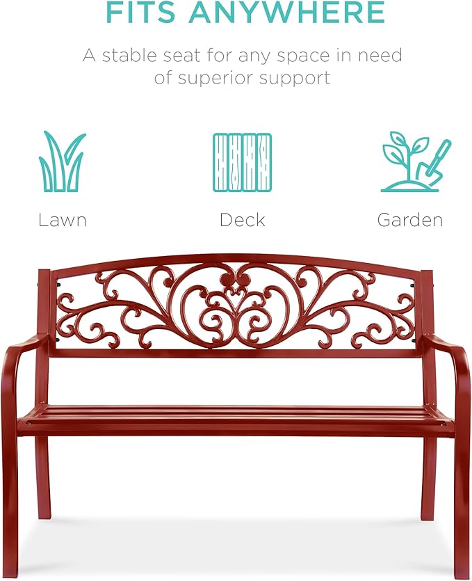 Best Choice Products Outdoor Bench Steel Garden Patio Porch Furniture - Image 3