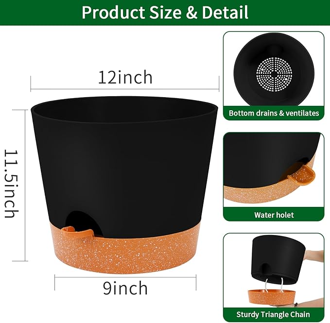 GARDIFE 12 inch Plant Pots, Self Watering Pots, Large Plastic Flower pots - Image 2