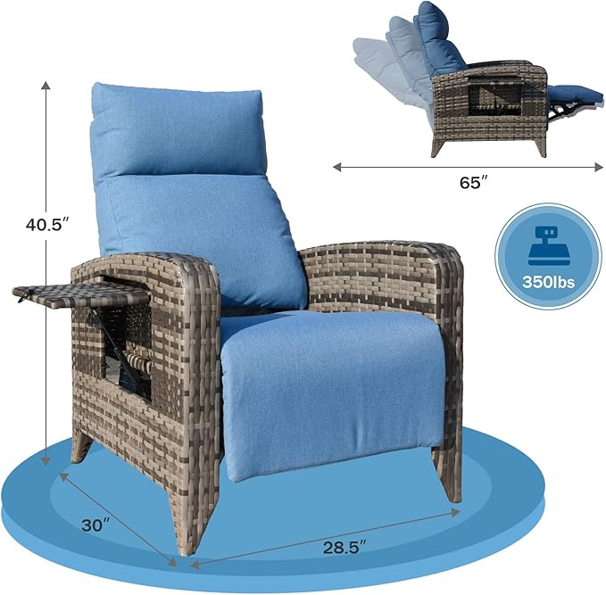 Outdoor Recliner Chairs Set of 2, Reclining Patio Chairs - Image 2