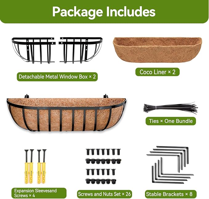 Halatool 2 Pack Heavy-Duty Metal Deck Railing Planter Box, 24 Inch - Image 8