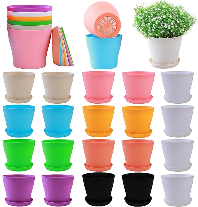 Tergy 20 Pack 7 Inch Plant Pots Bulk Small Plastic Planters Pots by Tergy