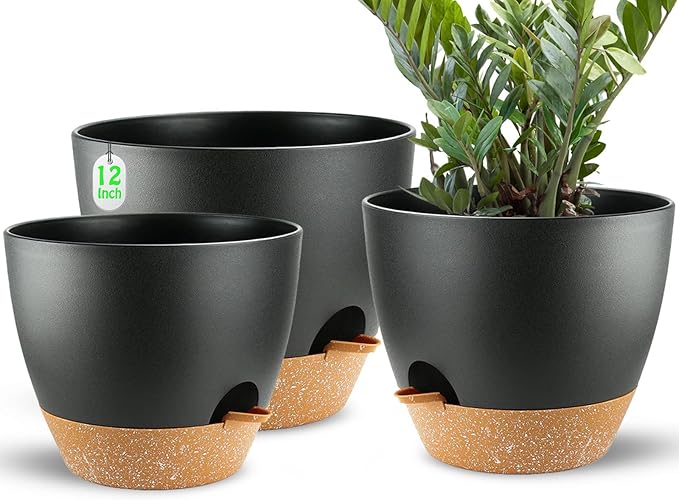 Large Self Watering Planters Plant Pots Outdoor 9/10/12 Inch by SESUN-E