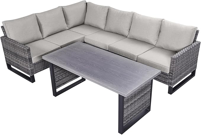 Belord Outdoor Sectional Sofa 6 Seater L Shaped Couch Wicker Patio Conversation by Belord