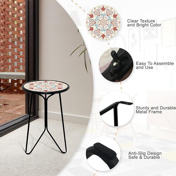 LIFFY Outdoor Metal Side Table, Indoor Round Home Decorative End Table - Image 4