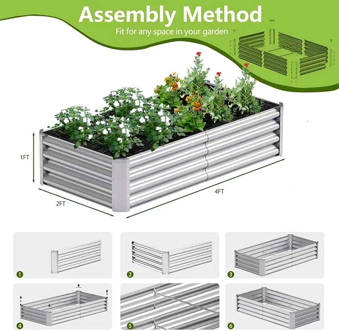 2PCS 4x2x1FT Galvanized Raised Garden Bed, Galvanized Planter Raised Garden - Image 4