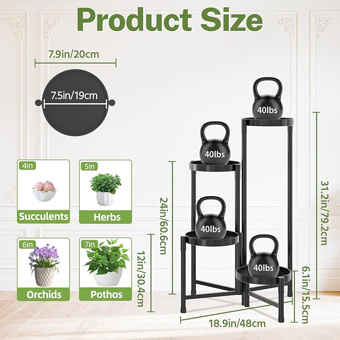 iDavosic.ly Plant Stand Indoor Outdoor, 4 Tier Corner Metal Flower Display - Image 3