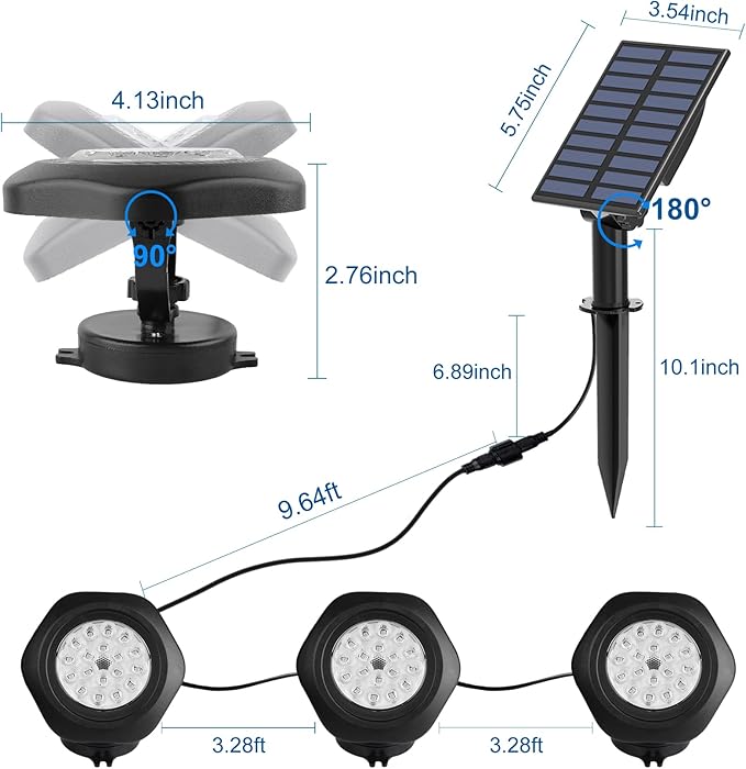 Solar Pond Lights, 18 LED Super Bright Underwater Spotlights LED Submersible - Image 6