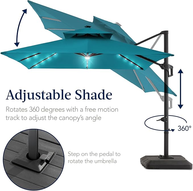 Best Choice Products 12x12ft LED Cantilever Patio Umbrella w/Base Included & - Image 5