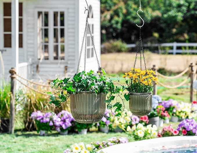 Melphoe 2 Pack Self Watering Hanging Planters Indoor Flower Pots, 5.3/8.3 Inch - Image 4