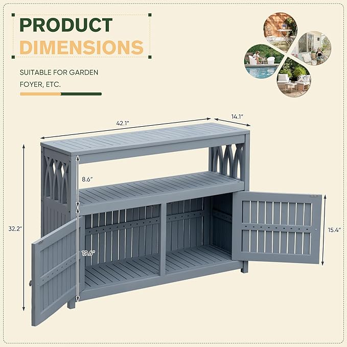 Greesum 2-Tier Outdoor Storage Cabinet in Acacia Wood, - Image 3